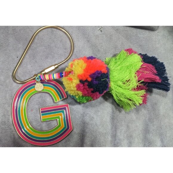 Jane Marie G Initial Rainbow Keychain With Pompom Tassel - Picture 6 of 10